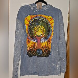 Kathmandu Blue Tie-Dye Hoodie Artsy Indie Boho Woodland Fairy Animals Size M